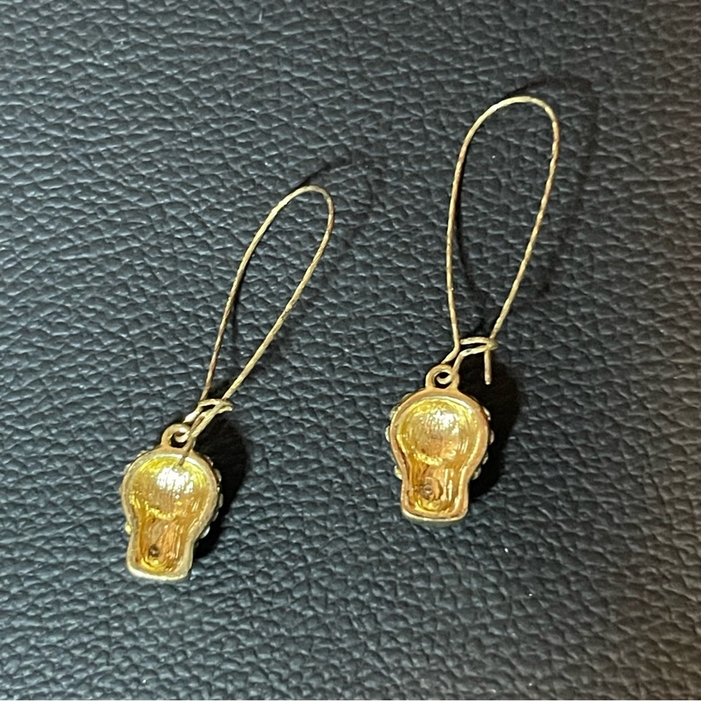 Gold Skull Earrings with Crystal Accents - Picture 2 of 7